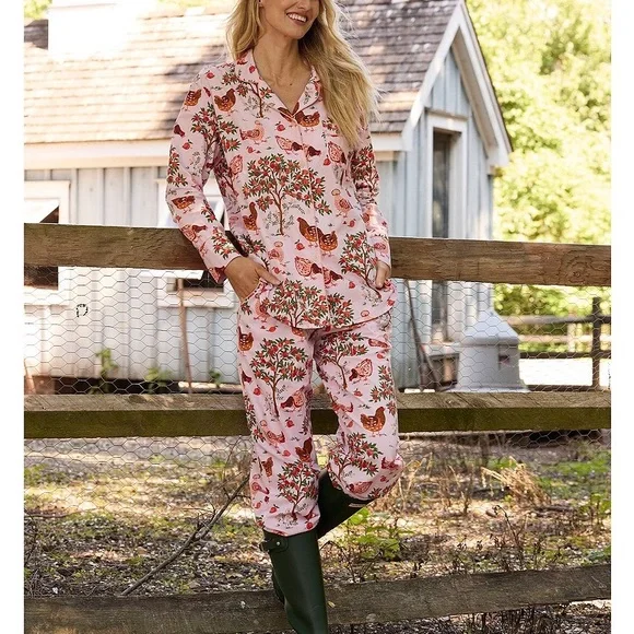 XL Printfresh Hen House Pink Cotton Pajama Set Excellent Condition - Picture 2 of 10